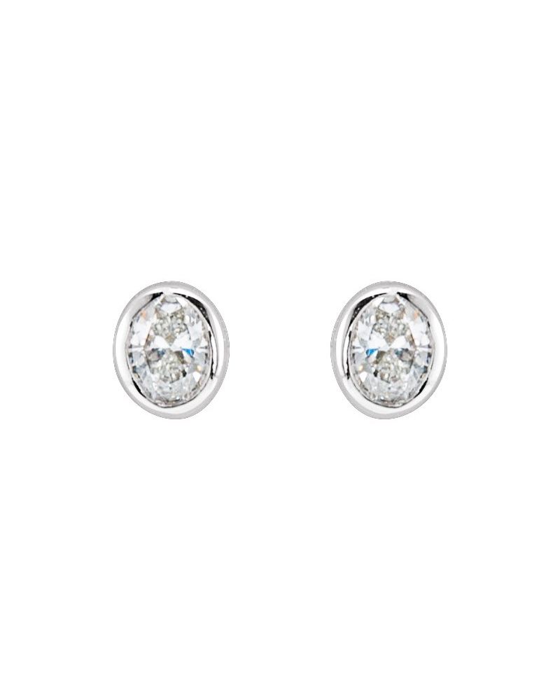 Brinco Ponto de Luz Oval com Cravação Bezel em Ouro 14k com Diamantes de Laboratório