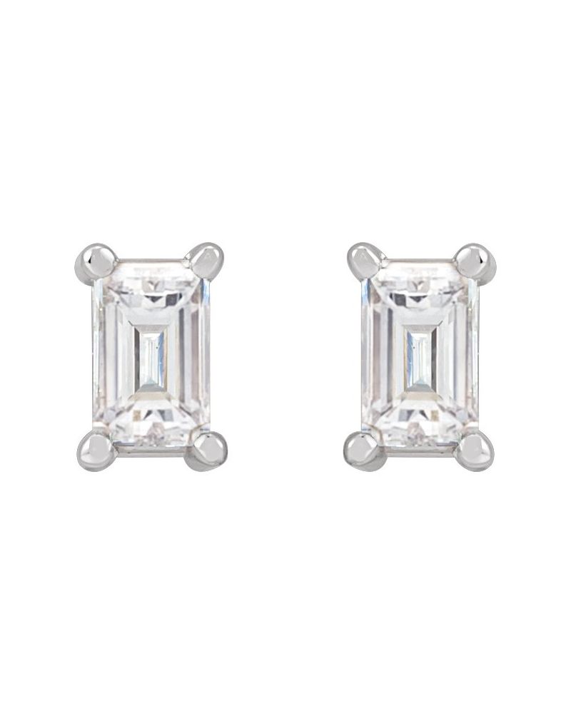 Brinco Ponto de Luz Baguete Quatro Garras em Ouro 14k com Diamantes de Laboratório