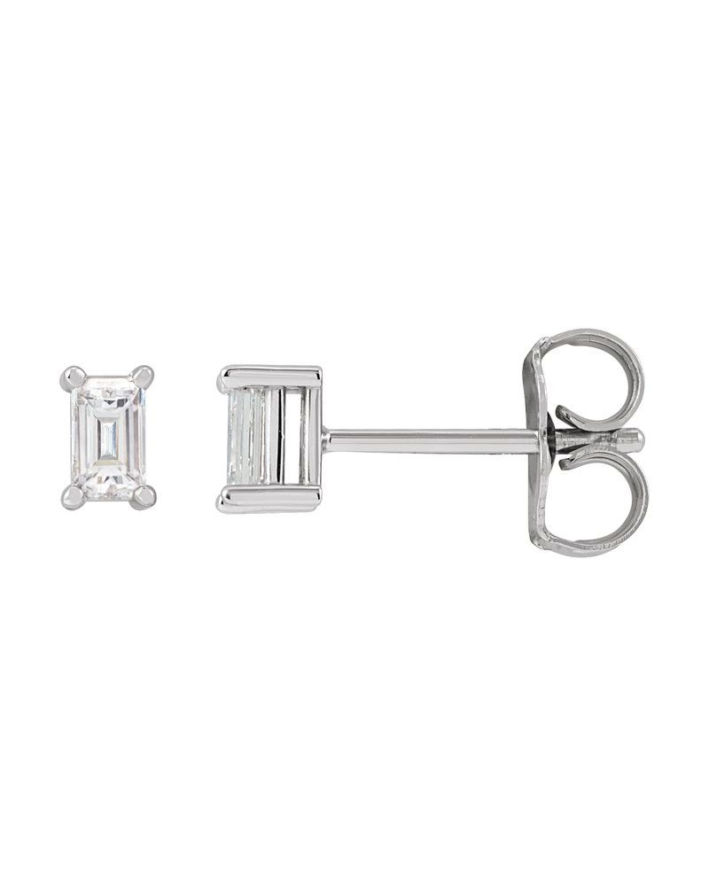 Brinco Ponto de Luz Baguete Quatro Garras em Ouro 14k com Diamantes de Laboratório