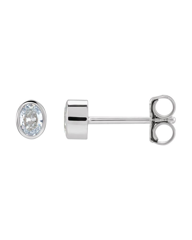 Brinco Ponto de Luz Oval com Cravação Bezel em Ouro 14k com Diamantes de Laboratório