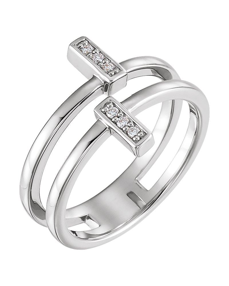 Anel Duplo Barra em Ouro 14k com Diamantes Naturais – Modelo 2