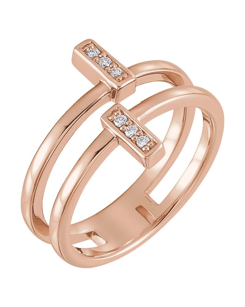 Anel Duplo Barra em Ouro 14k com Diamantes Naturais – Modelo 2
