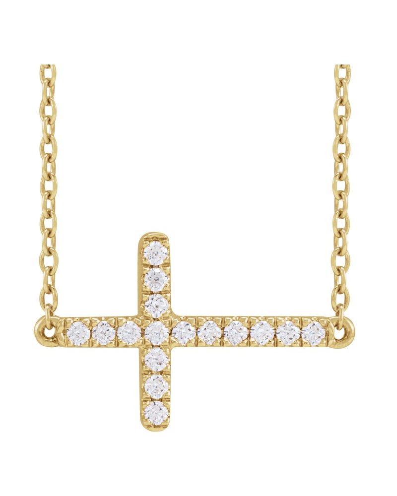 Colar Cruz Horizontal em Ouro 14k com Diamantes de Laboratório – Modelo 3