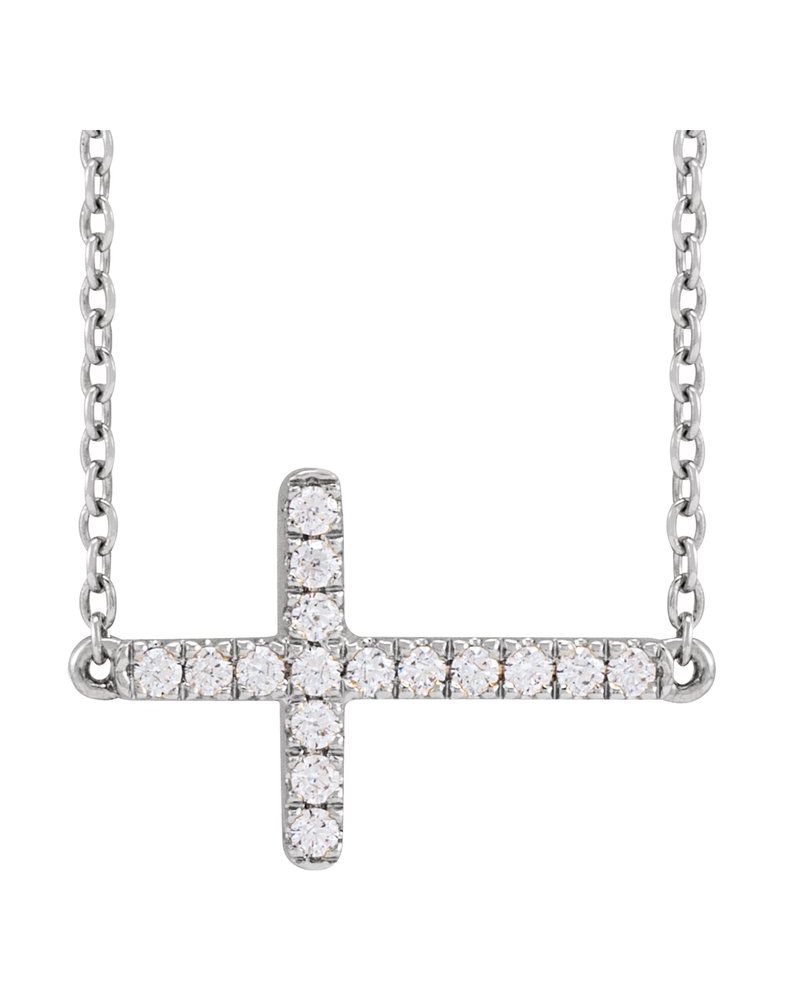 Colar Cruz Horizontal em Ouro 14k com Diamantes de Laboratório – Modelo 3