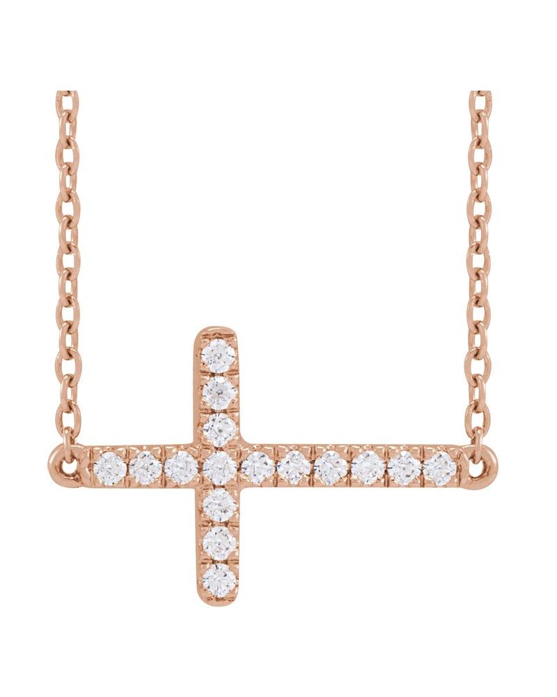 Colar Cruz Horizontal em Ouro 14k com Diamantes de Laboratório – Modelo 3