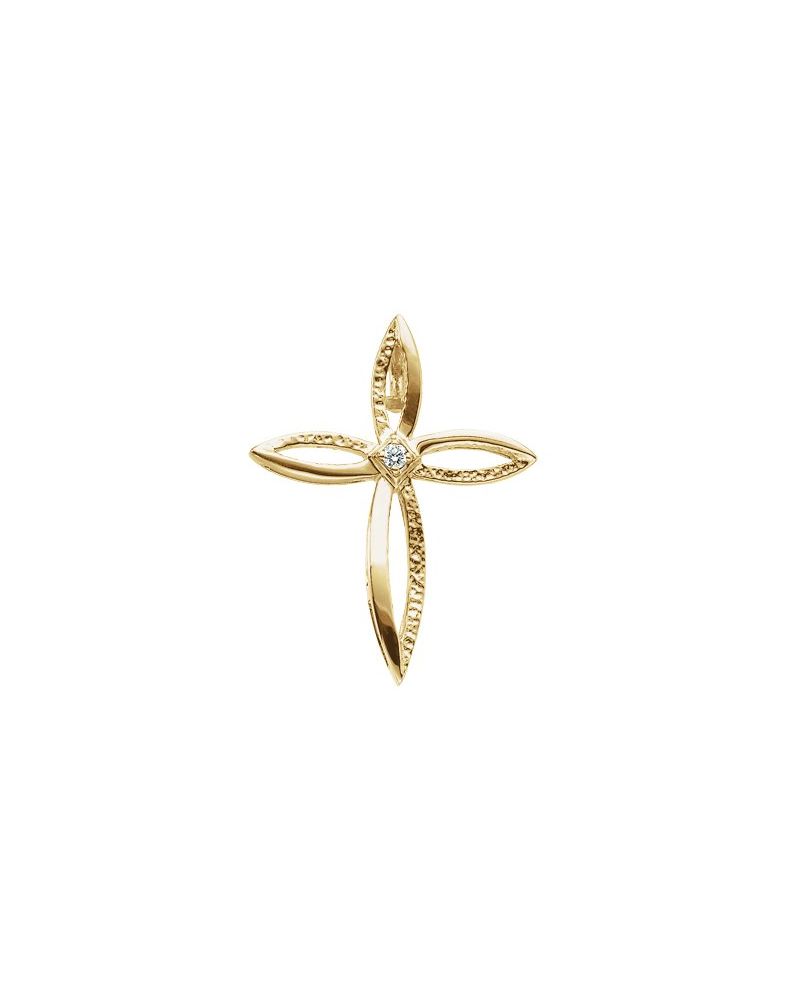 Pingente Solitário Cruz em Ouro 14k com Diamantes Naturais – Modelo 10