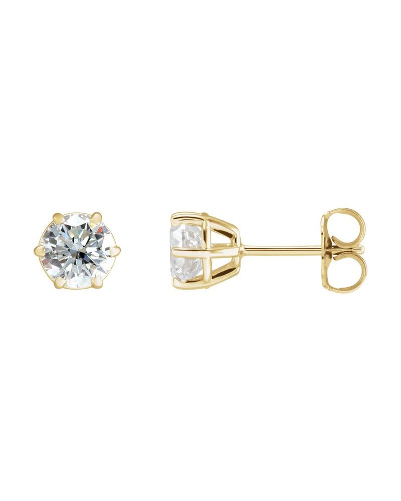 Brinco Ponto de Luz Redondo Seis Garras em Ouro 14k com Diamantes de Laboratório