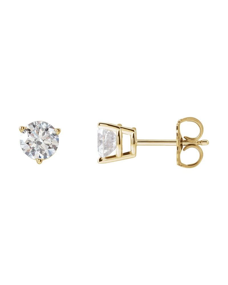 Brinco Ponto de Luz Redondo Três Garras em Ouro 14k com Diamantes de Laboratório