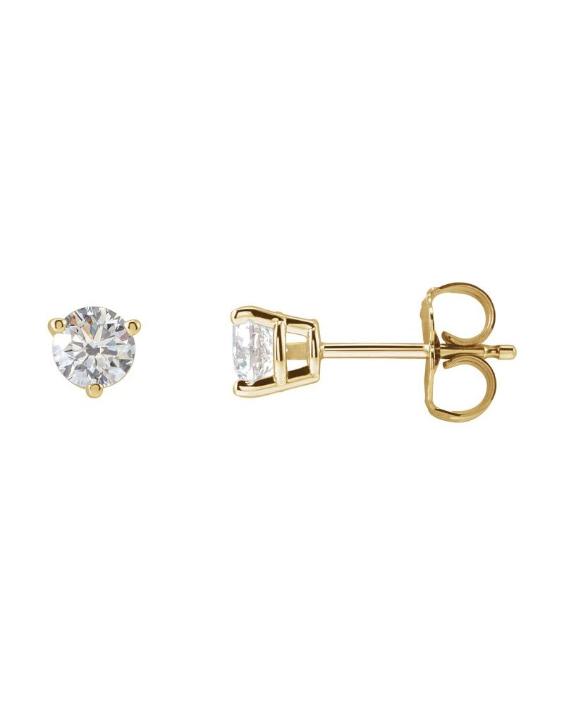 Brinco Ponto de Luz Redondo Três Garras em Ouro 14k com Diamantes de Laboratório