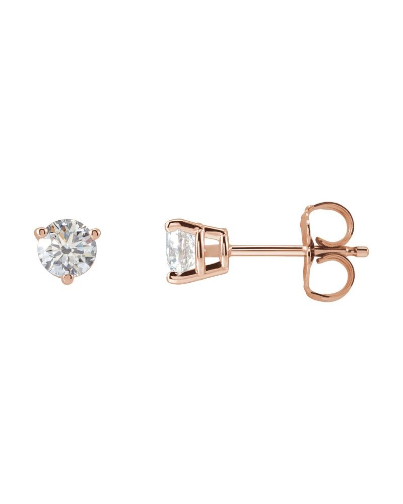 Brinco Ponto de Luz Redondo Três Garras em Ouro 14k com Diamantes de Laboratório