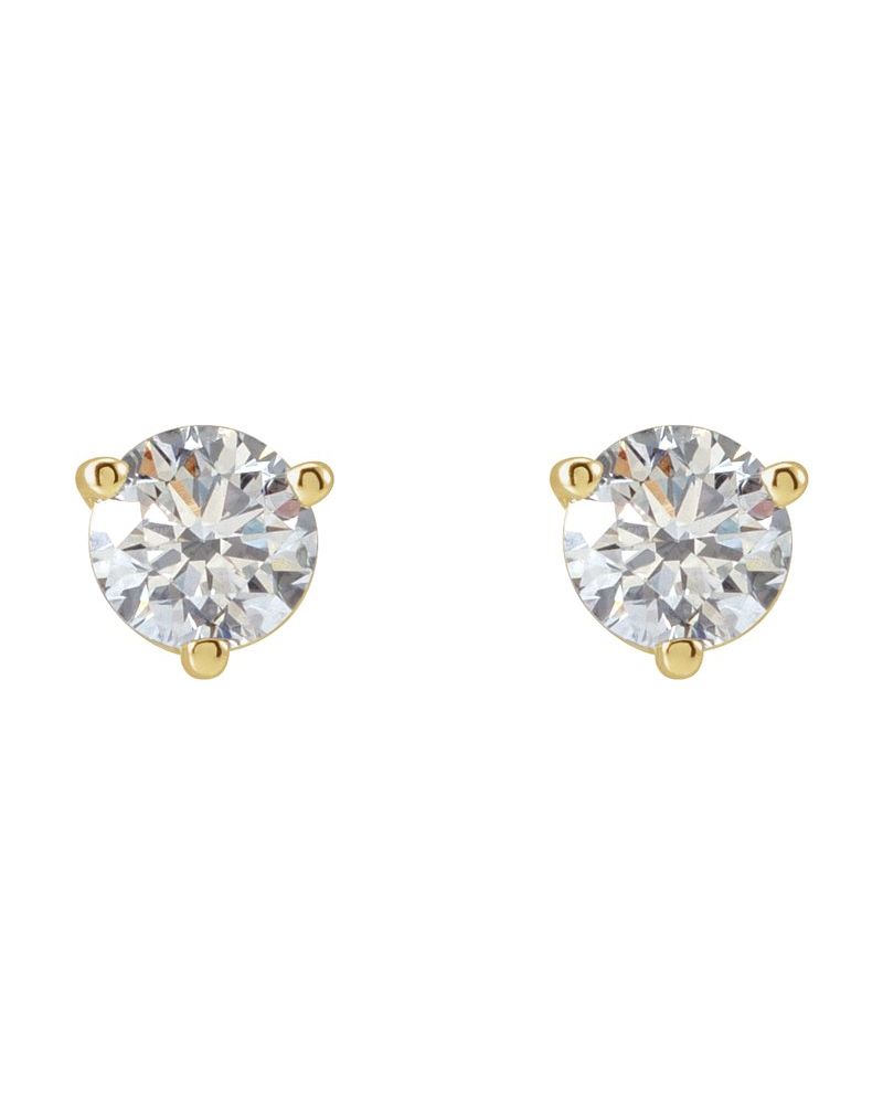 Brinco Ponto de Luz Redondo Três Garras em Ouro 14k com Diamantes de Laboratório