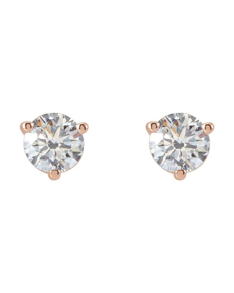 Brinco Ponto de Luz Redondo Três Garras em Ouro 14k com Diamantes de Laboratório