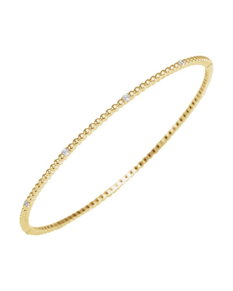 Bracelete Rígido Bolinhas Cravejado em Ouro 14k com Diamantes Naturais