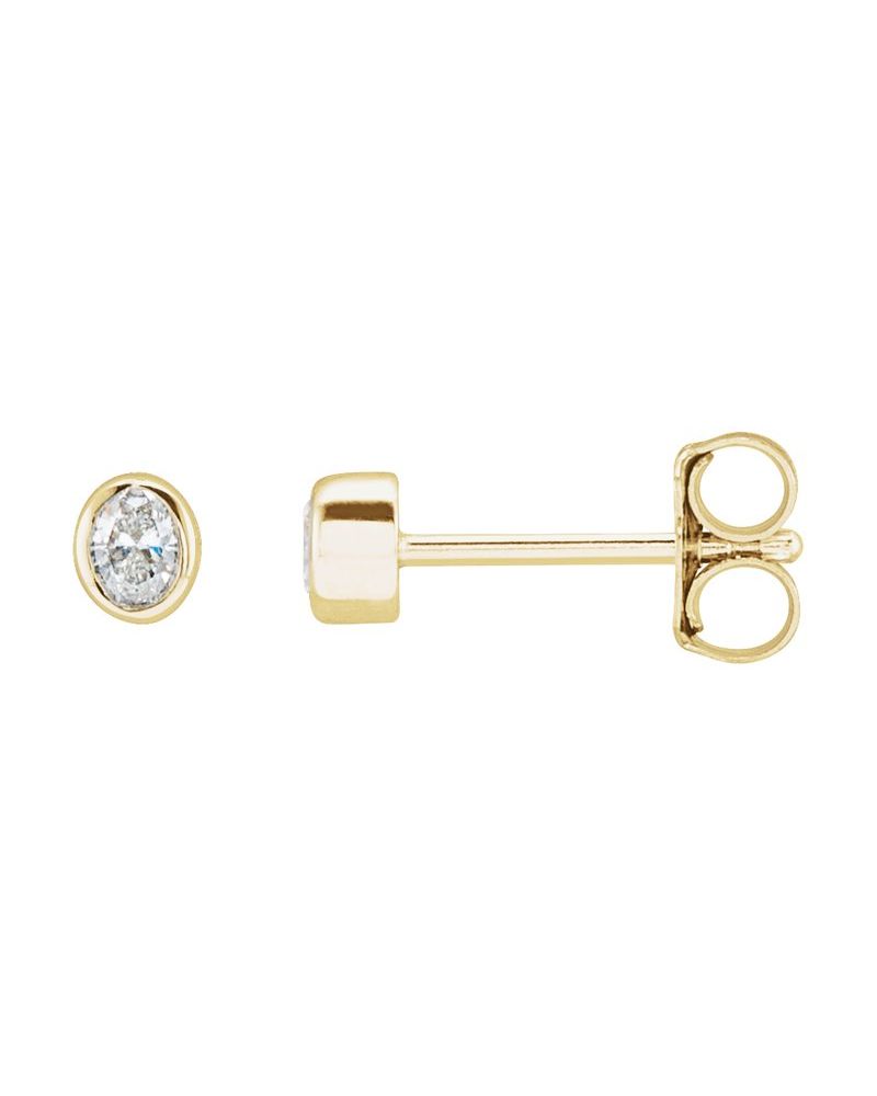 Brinco Ponto de Luz Oval com Cravação Bezel em Ouro 14k com Diamantes de Laboratório