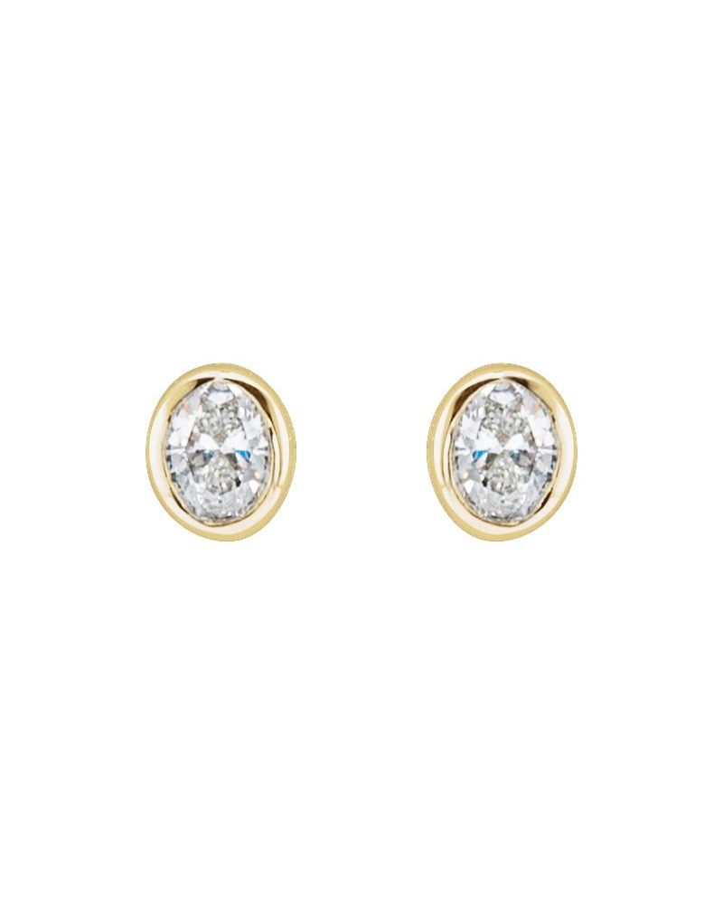 Brinco Ponto de Luz Oval com Cravação Bezel em Ouro 14k com Diamantes de Laboratório