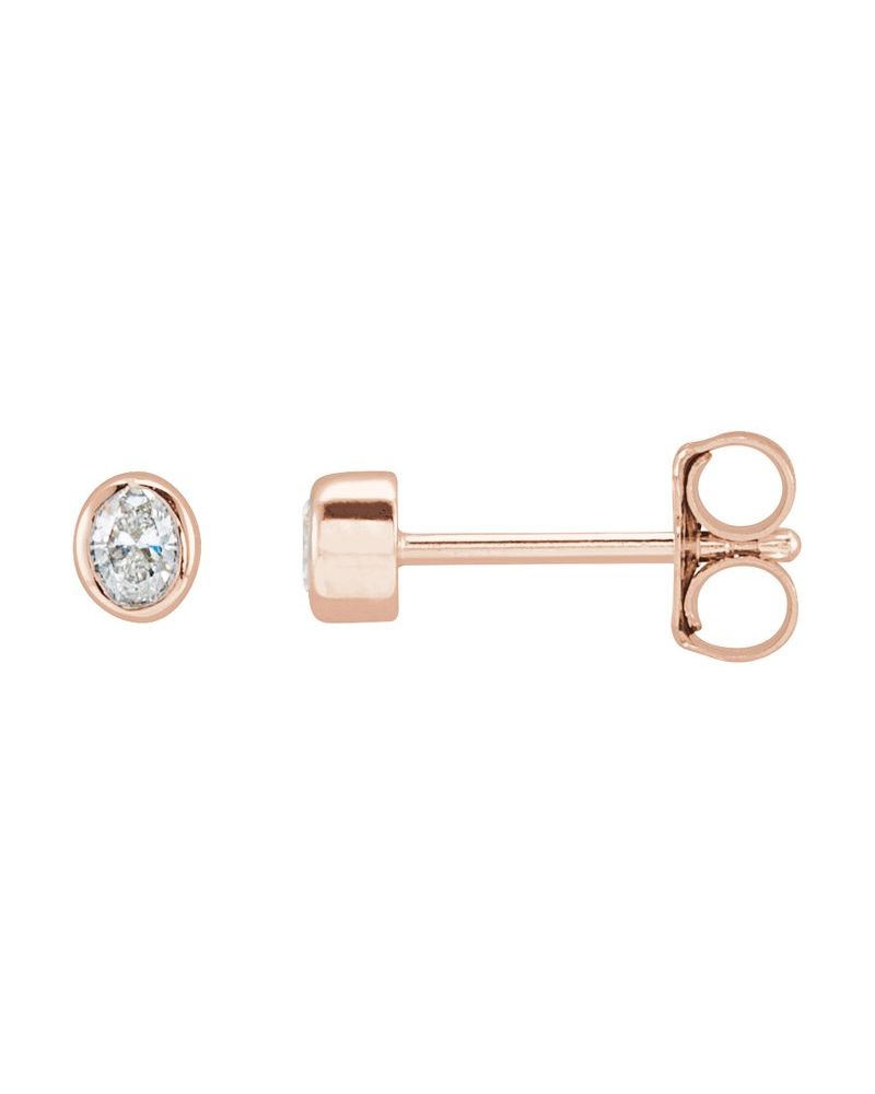 Brinco Ponto de Luz Oval com Cravação Bezel em Ouro 14k com Diamantes de Laboratório