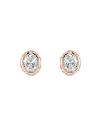 Brinco Ponto de Luz Oval com Cravação Bezel em Ouro 14k com Diamantes de Laboratório