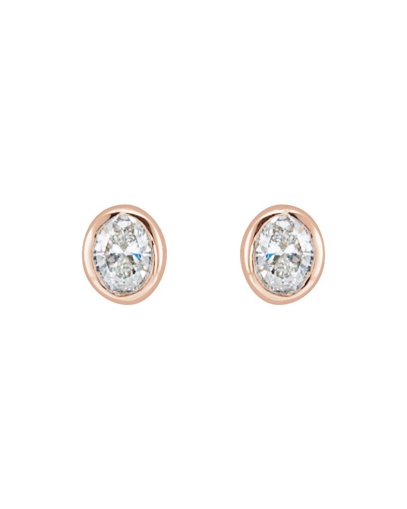 Brinco Ponto de Luz Oval com Cravação Bezel em Ouro 14k com Diamantes de Laboratório