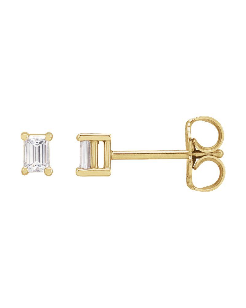 Brinco Ponto de Luz Baguete Quatro Garras em Ouro 14k com Diamantes de Laboratório