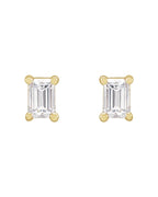 Brinco Ponto de Luz Baguete Quatro Garras em Ouro 14k com Diamantes de Laboratório