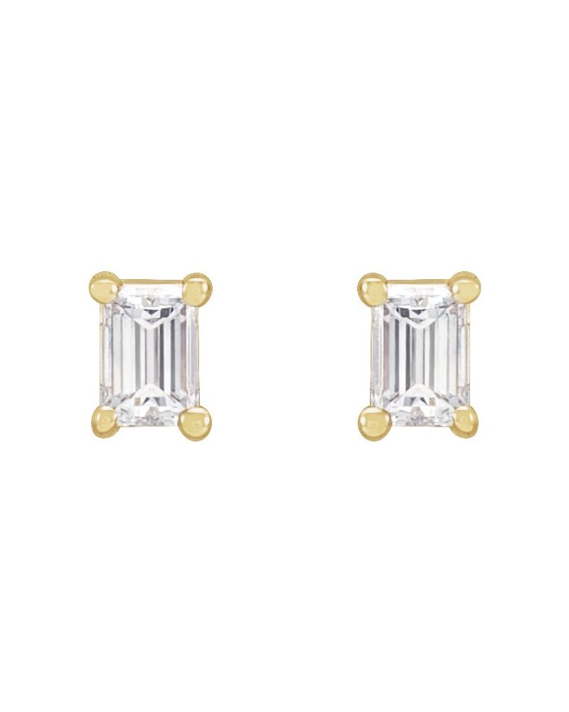 Brinco Ponto de Luz Baguete Quatro Garras em Ouro 14k com Diamantes de Laboratório