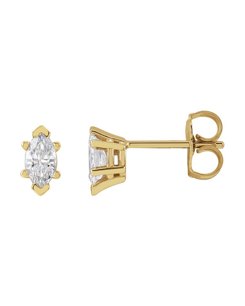 Brinco Ponto de Luz Navete Seis Garras Ponta em V em Ouro 14k com Diamantes de Laboratório