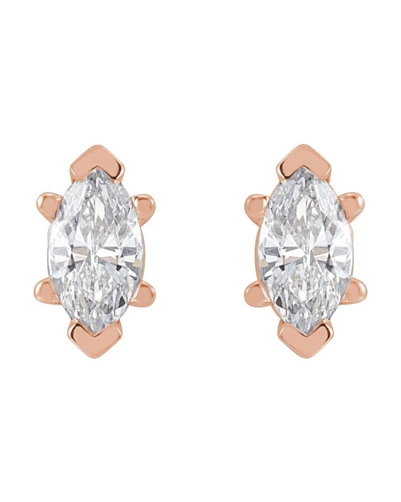 Brinco Ponto de Luz Navete Seis Garras Ponta em V em Ouro 14k com Diamantes de Laboratório