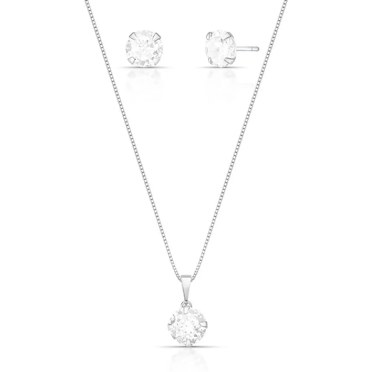 Conjunto de Prata 925 Brinco e Colar Ponto de Luz