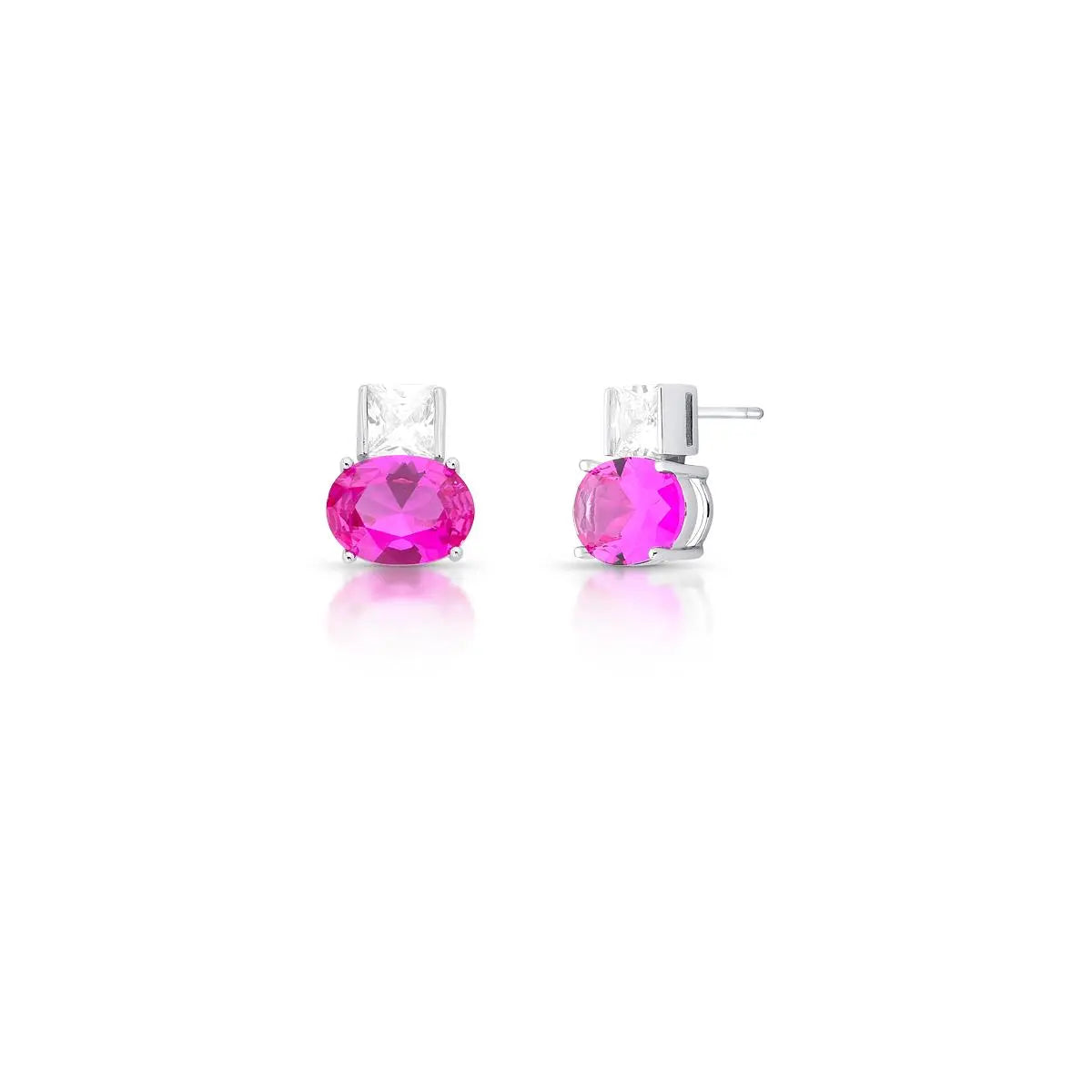 Brinco de Prata 925 com Cristal Quadrado e Oval
