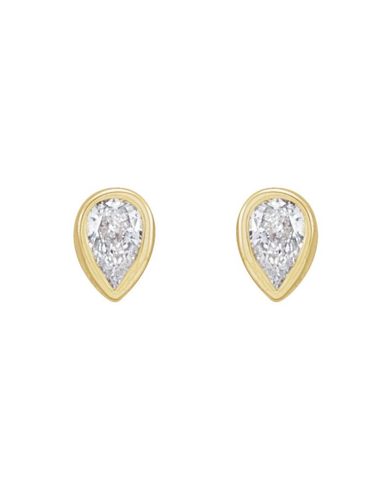 Brinco Ponto de Luz Gota com Cravação Bezel em Ouro 14k com Diamantes Naturais