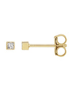 Brinco Ponto de Luz Quadrado com Cravação Bezel em Ouro 14k com Diamantes Naturais