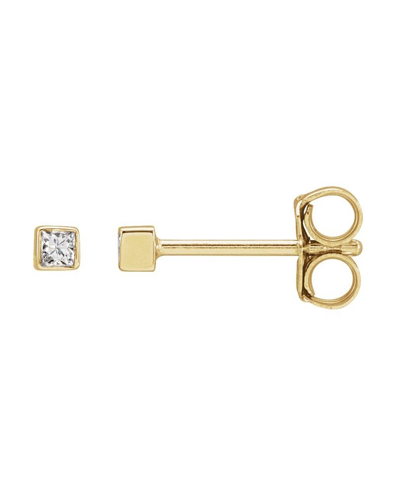 Brinco Ponto de Luz Quadrado com Cravação Bezel em Ouro 14k com Diamantes Naturais