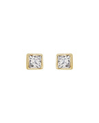 Brinco Ponto de Luz Quadrado com Cravação Bezel em Ouro 14k com Diamantes Naturais