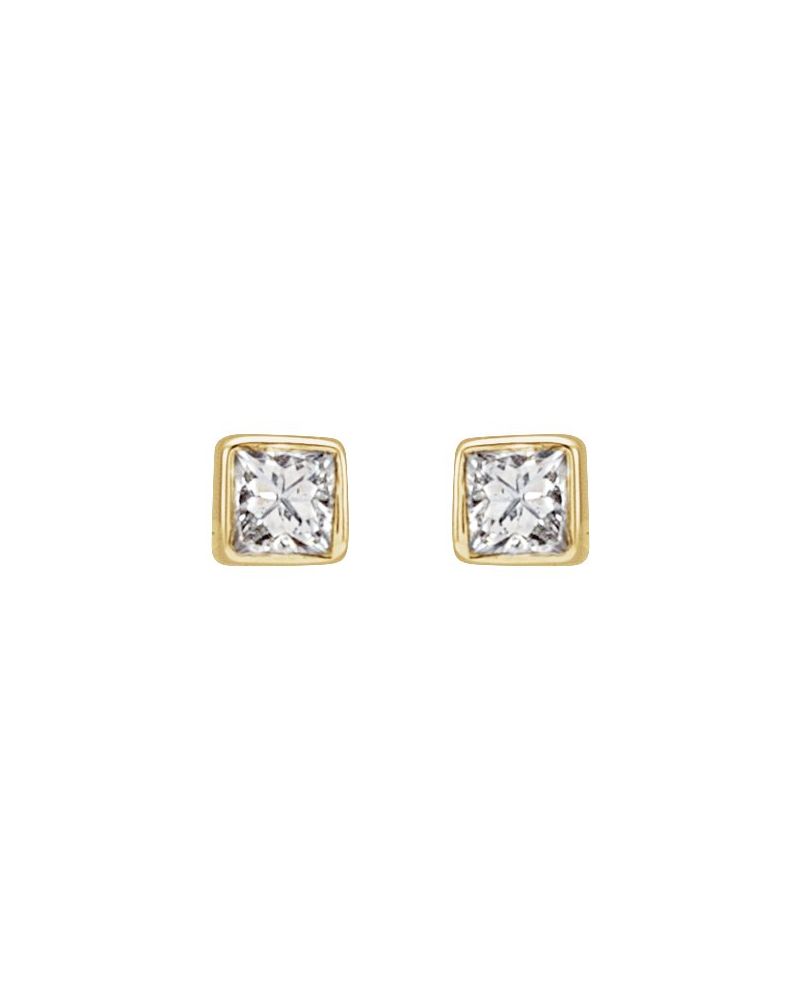 Brinco Ponto de Luz Quadrado com Cravação Bezel em Ouro 14k com Diamantes Naturais