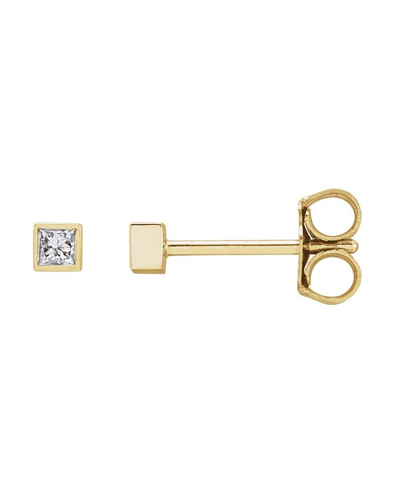 Brinco Ponto de Luz Quadrado com Cravação Bezel em Ouro 14k com Diamantes Naturais