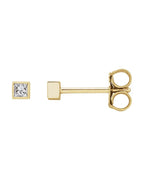 Brinco Ponto de Luz Quadrado com Cravação Bezel em Ouro 14k com Diamantes Naturais