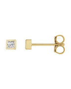 Brinco Ponto de Luz Quadrado com Cravação Bezel em Ouro 14k com Diamantes Naturais