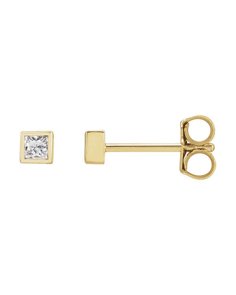Brinco Ponto de Luz Quadrado com Cravação Bezel em Ouro 14k com Diamantes Naturais