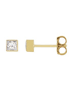 Brinco Ponto de Luz Quadrado com Cravação Bezel em Ouro 14k com Diamantes Naturais