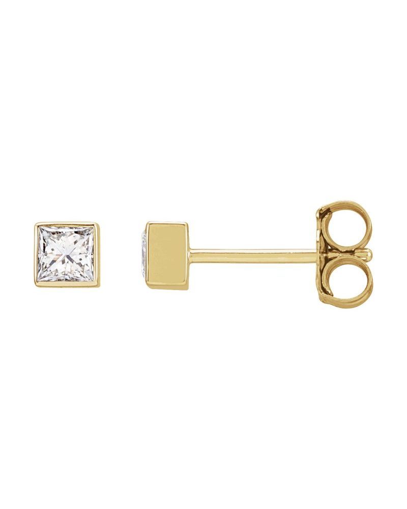Brinco Ponto de Luz Quadrado com Cravação Bezel em Ouro 14k com Diamantes de Laboratório