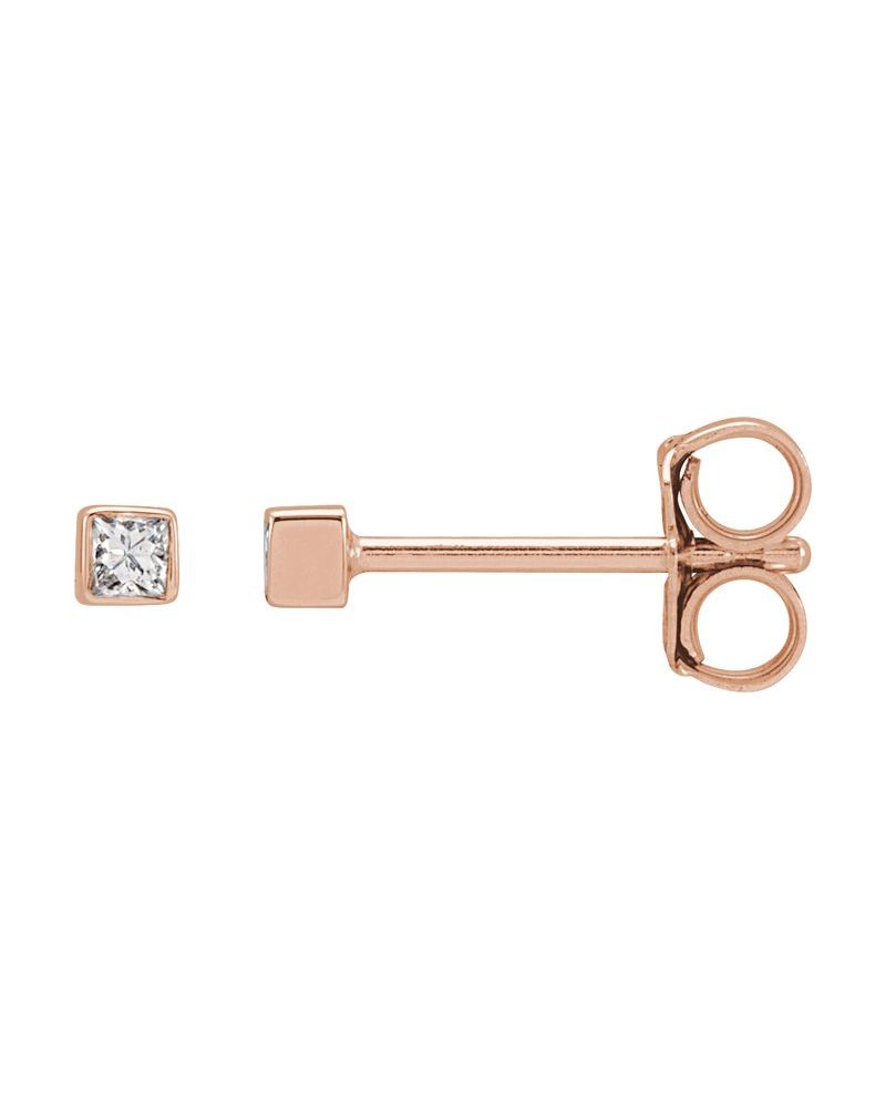 Brinco Ponto de Luz Quadrado com Cravação Bezel em Ouro 14k com Diamantes Naturais