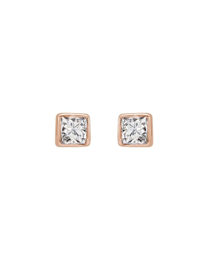 Brinco Ponto de Luz Quadrado com Cravação Bezel em Ouro 14k com Diamantes Naturais