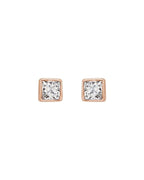 Brinco Ponto de Luz Quadrado com Cravação Bezel em Ouro 14k com Diamantes Naturais