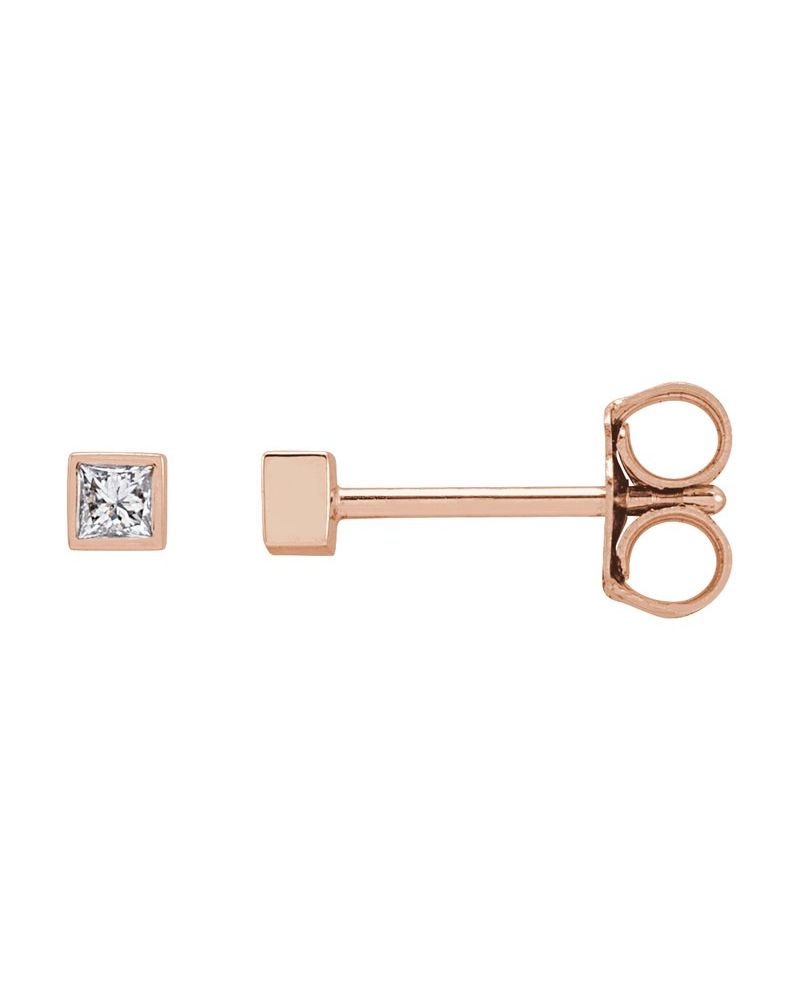 Brinco Ponto de Luz Quadrado com Cravação Bezel em Ouro 14k com Diamantes Naturais
