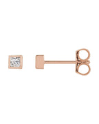 Brinco Ponto de Luz Quadrado com Cravação Bezel em Ouro 14k com Diamantes Naturais