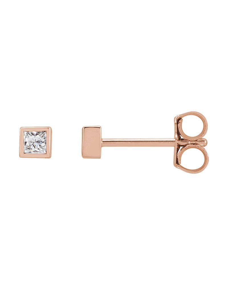 Brinco Ponto de Luz Quadrado com Cravação Bezel em Ouro 14k com Diamantes Naturais