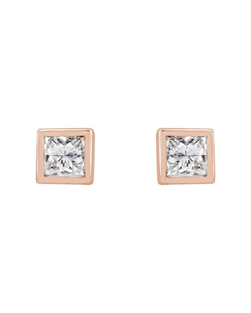 Brinco Ponto de Luz Quadrado com Cravação Bezel em Ouro 14k com Diamantes de Laboratório