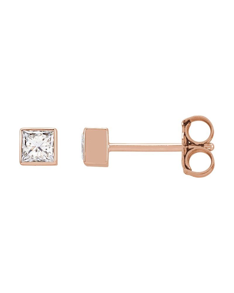 Brinco Ponto de Luz Quadrado com Cravação Bezel em Ouro 14k com Diamantes Naturais