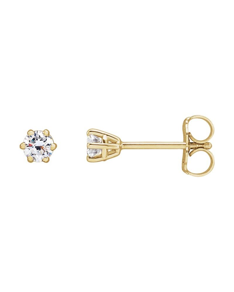 Brinco Ponto de Luz Redondo Seis Garras em Ouro 14k com Diamantes de Laboratório