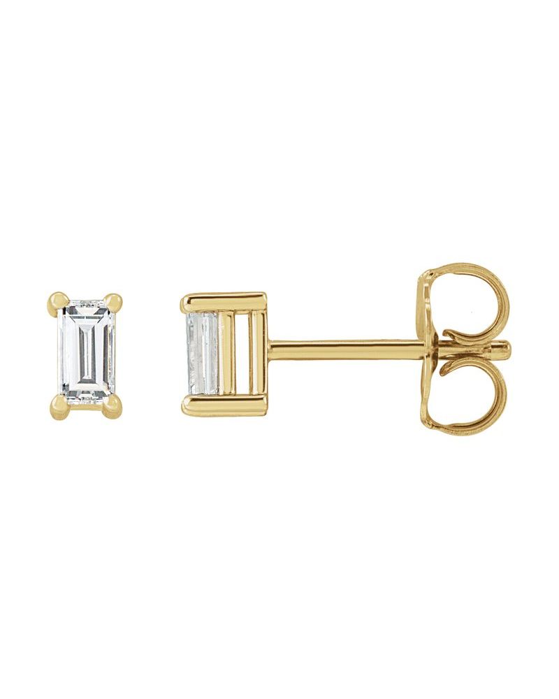 Brinco Ponto de Luz Baguete Quatro Garras em Ouro 14k com Diamantes de Laboratório